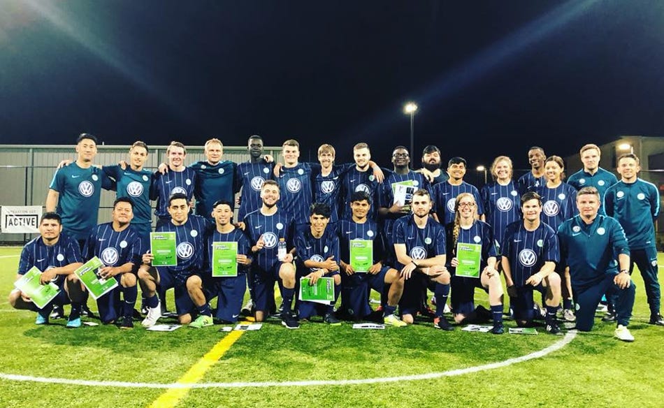 Operation Get Active Participants holding theire Certificates after the Coach the Coach cours with Daniel Nister and VfL Wolfsburg